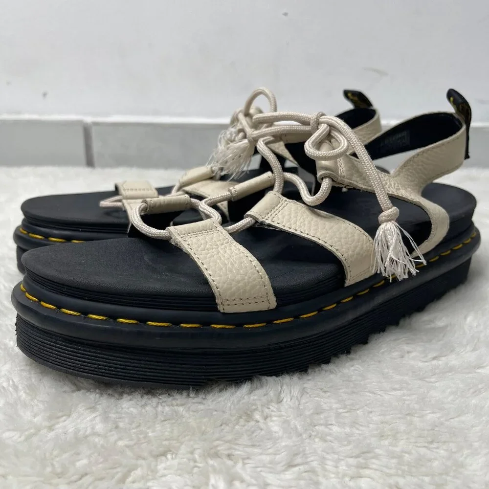 Dr. Martens Women's White Black Nartilla Platform Sandals Shoes Size 11 - Picture 3 of 9
